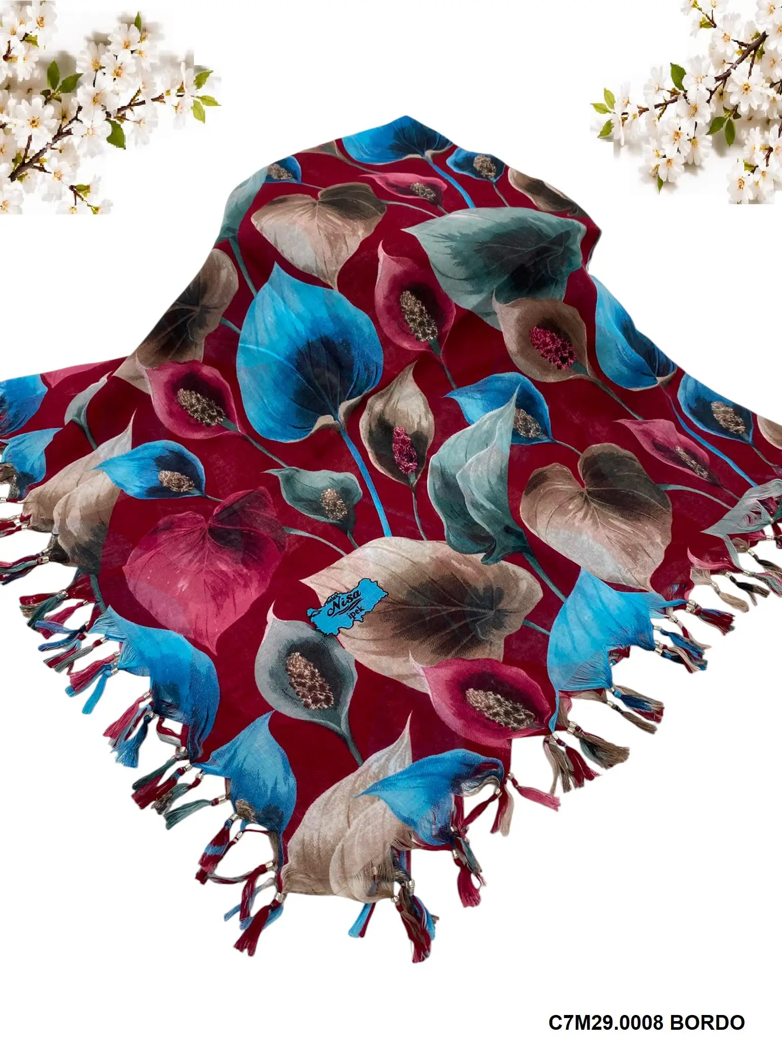 DESENLİ BONCUKLU BORDO -C7M29