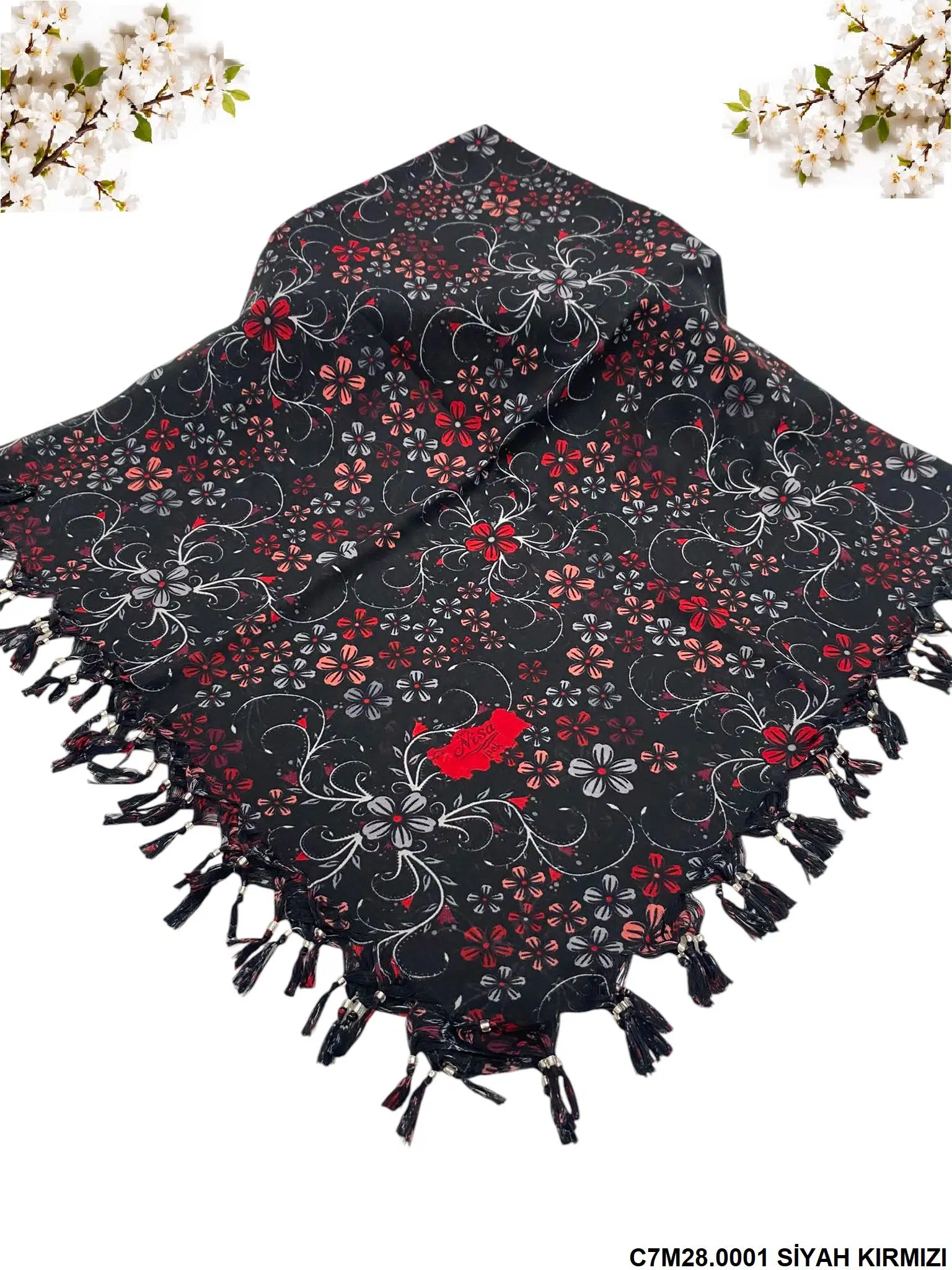 DESENLİ BONCUKLU SİYAH KIRMIZI -C7M28