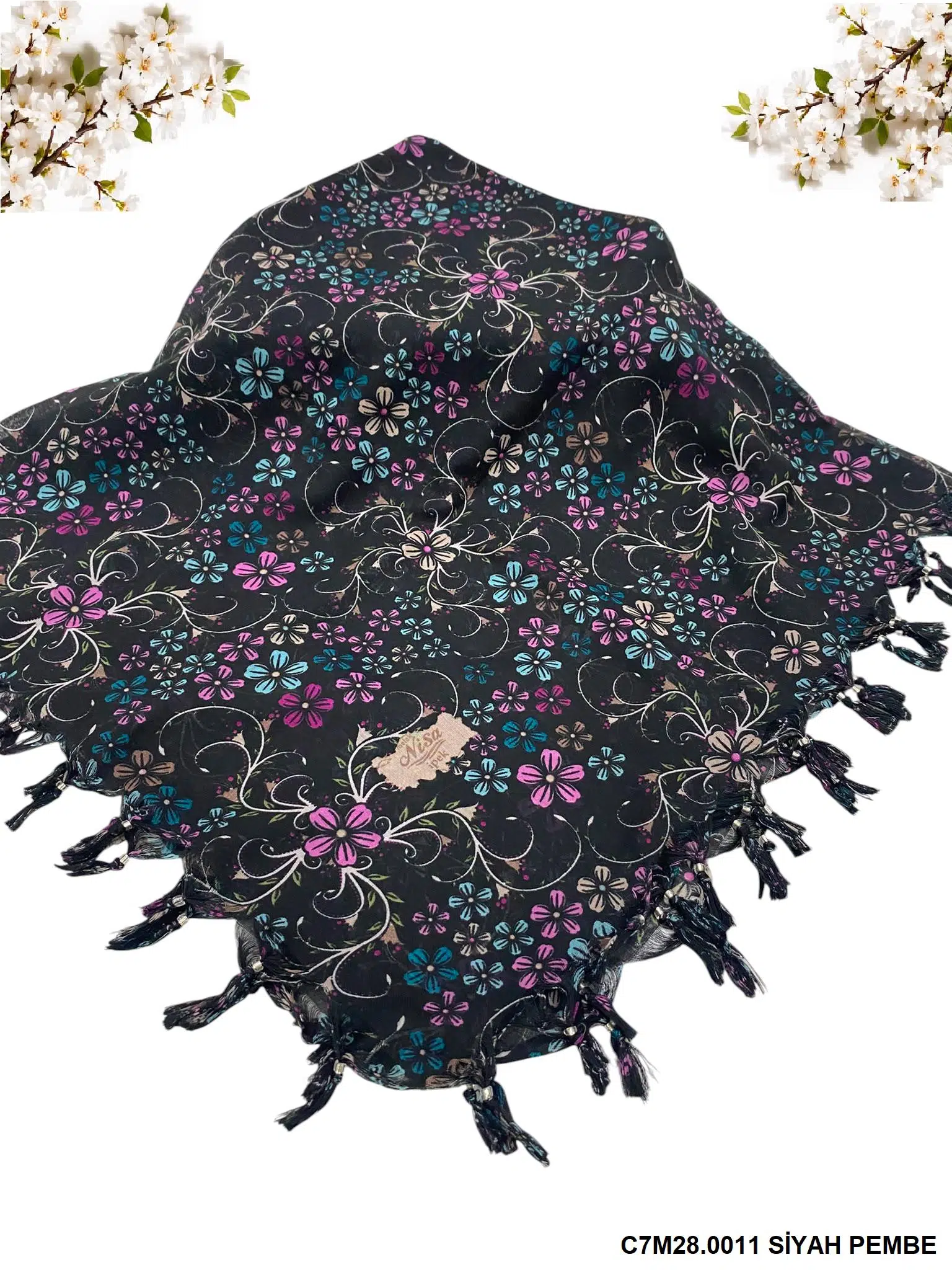 DESENLİ BONCUKLU SİYAH PEMBE -C7M28